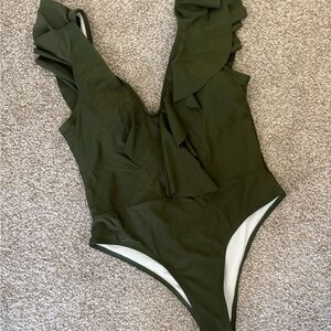 Ruffled Olive Green Swimsuit